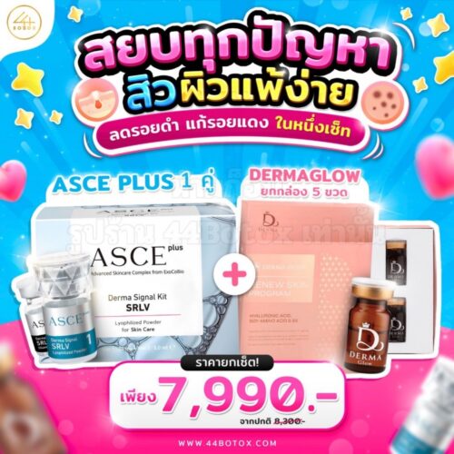 สงบทุกปัญหาสิว ผิวแพ้ง่าย ลดรอยดำแก้รอยแดงในหนึ่งเซ็ท ASCE Plus + Derma Glow